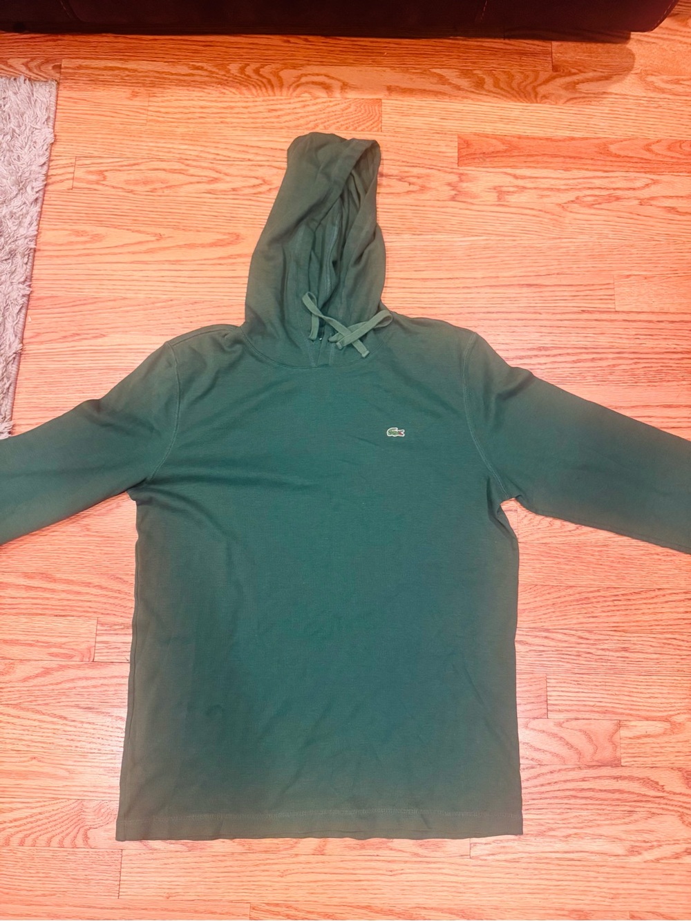 Lacoste Olive Green Hooded Cotton Top (thermal look)